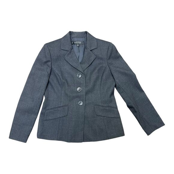 Kasper Charcoal Blazer Trousers Silver Satin Blouse Pantsuit Size 4P Office EUC - Picture 9 of 14